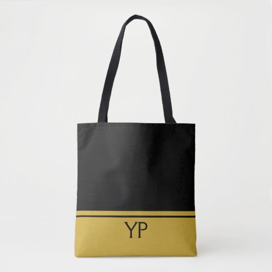 Aangepaste monogram zwart en goud tote bag (Voorkant)