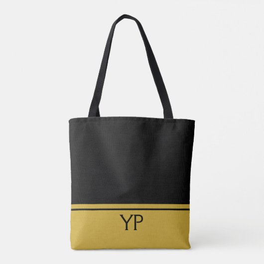 Aangepaste monogram zwart en goud tote bag (Achterkant)
