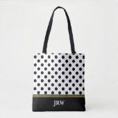 Aangepaste monogram zwart en witte poka dot tote bag (Voorkant)