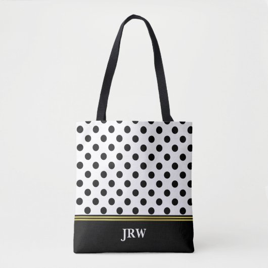 Aangepaste monogram zwart en witte poka dot tote bag (Voorkant)