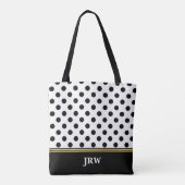 Aangepaste monogram zwart en witte poka dot tote bag (Achterkant)