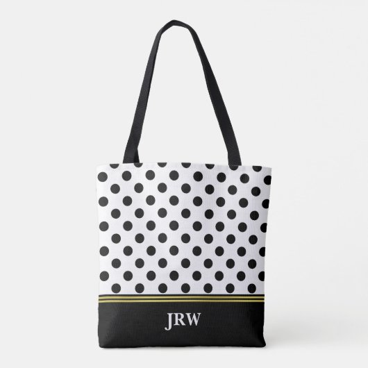 Aangepaste monogram zwart en witte poka dot tote bag (Achterkant)