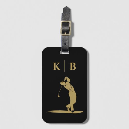 Aangepaste Monogram Zwart Goud Gepersonaliseerde G Bagagelabel (Voorkant (verticaal))