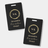 Aangepaste Monogram Zwart Goud Werknemersnaam Badge (Voor- en achterkant)