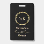 Aangepaste Monogram Zwart Goud Werknemersnaam Badge (Achterkant)