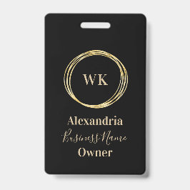 Aangepaste Monogram Zwart Goud Werknemersnaam Badge