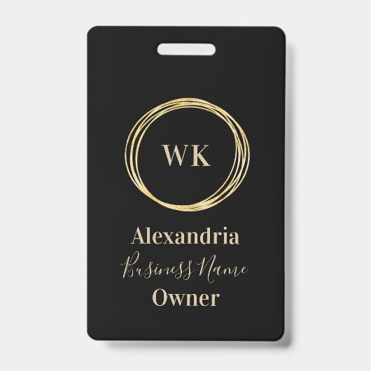 Aangepaste Monogram Zwart Goud Werknemersnaam Badge (Voorzijde)