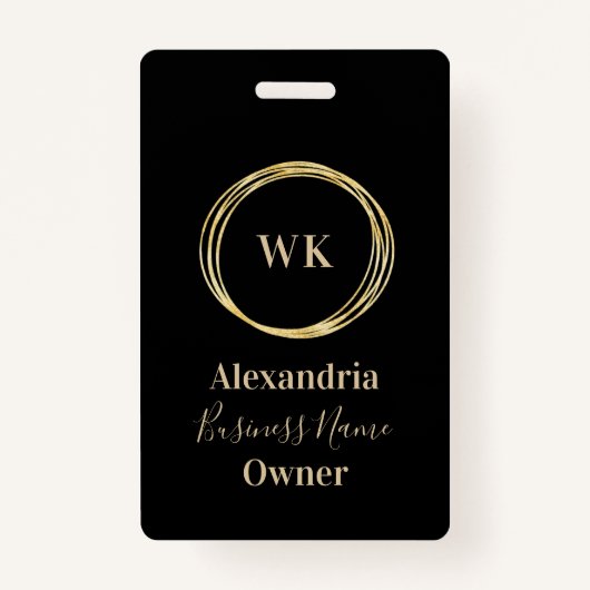 Aangepaste Monogram Zwart Goud Werknemersnaam Badge (Voorkant)