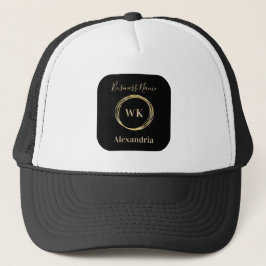 Aangepaste Monogram Zwart Goud Werknemersnaam Trucker Pet
