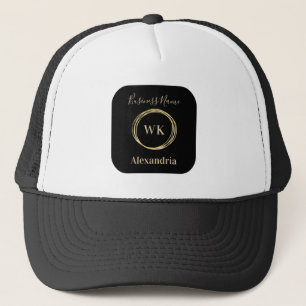 Aangepaste Monogram Zwart Goud Werknemersnaam Trucker Pet