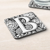 Aangepaste Monogram Zwart-Wit Bloemen Tattoo Art Bier Onderzetter (Linkerzijde)
