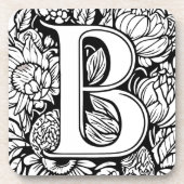 Aangepaste Monogram Zwart-Wit Bloemen Tattoo Art Bier Onderzetter (Voorkant)