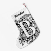 Aangepaste Monogram Zwart-Wit Bloemen Tattoo Art Kleine Kerstsok (Achterkant (Hangend))