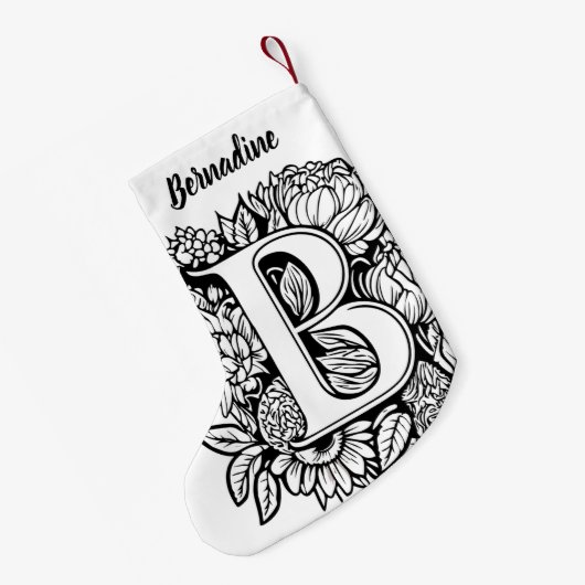Aangepaste Monogram Zwart-Wit Bloemen Tattoo Art Kleine Kerstsok (Achterkant (Hangend))