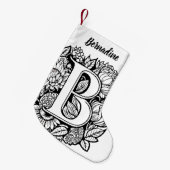 Aangepaste Monogram Zwart-Wit Bloemen Tattoo Art Kleine Kerstsok (Voorkant (Hangend))