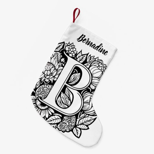 Aangepaste Monogram Zwart-Wit Bloemen Tattoo Art Kleine Kerstsok (Voorkant (Hangend))