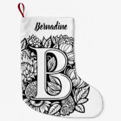 Aangepaste Monogram Zwart-Wit Bloemen Tattoo Art Kleine Kerstsok (Voorkant)