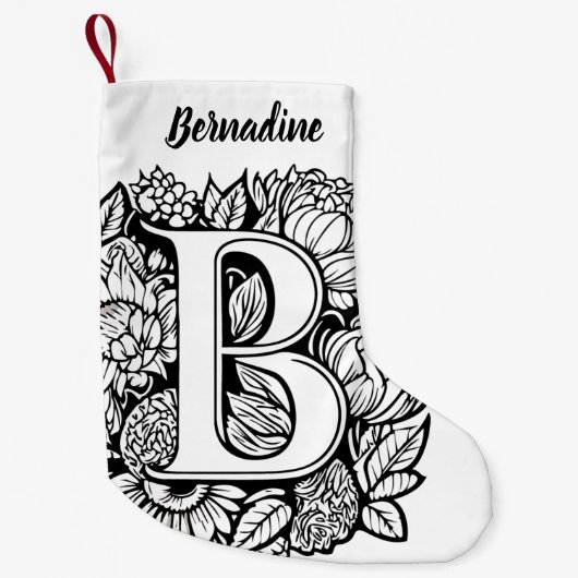 Aangepaste Monogram Zwart-Wit Bloemen Tattoo Art Kleine Kerstsok (Voorkant)