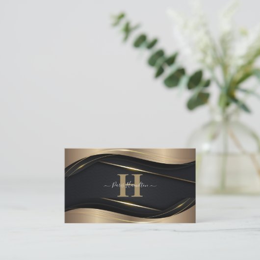 Aangepaste monogram zwart-wit en Gold Professional Visitekaartje (Staand voorkant)