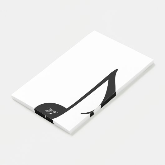 Aangepaste monogram zwarte en witte muzieknoot post-it® notes (Schuin)