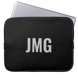 Aangepaste monogram zwarte en zilveren laptophoes laptop sleeve
