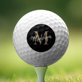 Aangepaste monogram zwarte goudlegerige scriptnaam golfballen