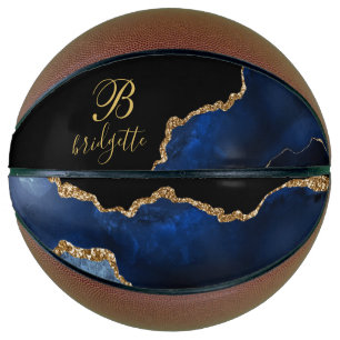 Aangepaste monogram zwarte marinegewas basketbal