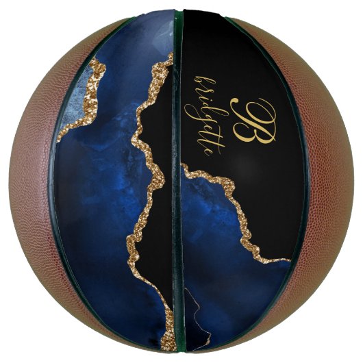 Aangepaste monogram zwarte marinegewas basketbal (Verticaal)