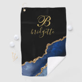 Aangepaste monogram zwarte marinegewas golfhanddoek (Insitu)