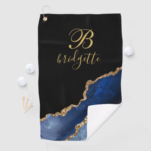 Aangepaste monogram zwarte marinegewas golfhanddoek (Insitu)