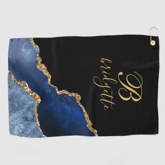 Aangepaste monogram zwarte marinegewas golfhanddoek (Horizontaal)