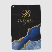 Aangepaste monogram zwarte marinegewas golfhanddoek (Voorkant)