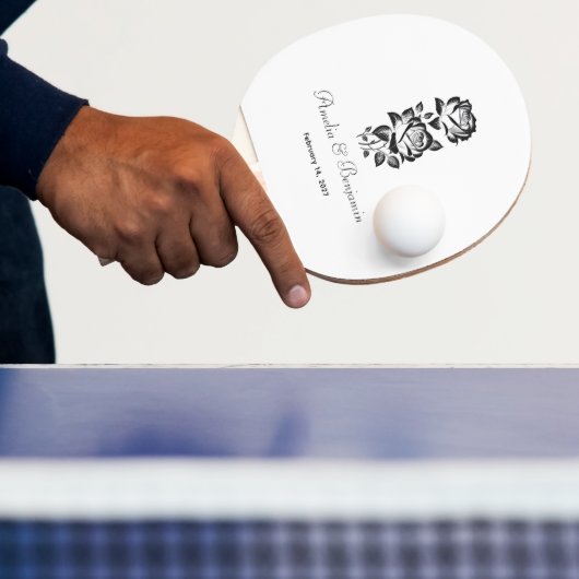 Aangepaste monogramdatum met stijlvolle roos tafeltennisbatje (Insitu)