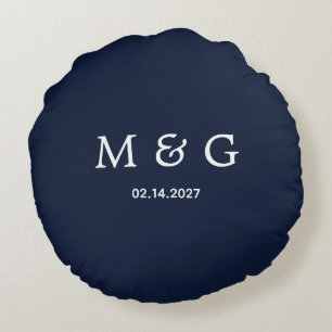 Aangepaste Monogramdatum Navy Ronde Worp Kussen On