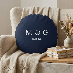 Aangepaste Monogramdatum Navy Ronde Worp Kussen On