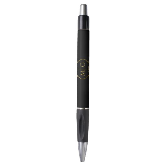 Aangepaste monogramdatum op moderne zwarte Emmy Pen (Voorkant Verticaal)