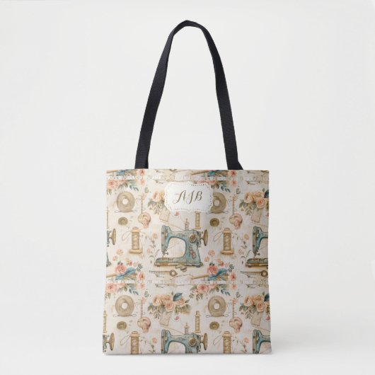 Aangepaste Monogramed Naaien Quilting Breien Tote Bag (Voorkant)