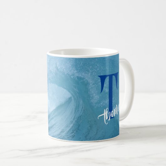 aangepaste MONOGRAMED OCEAN WAVE SURF NAAM Koffiemok (Voorkant rechts)