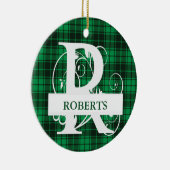 Aangepaste monogramletter R groene plaid achtergro Keramisch Ornament (Rechts)