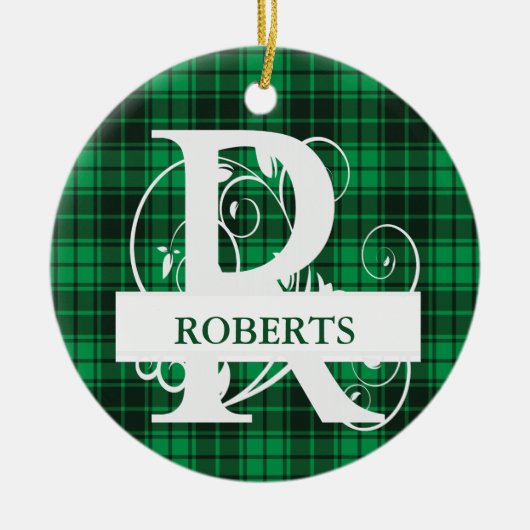 Aangepaste monogramletter R groene plaid achtergro Keramisch Ornament (Voorkant)