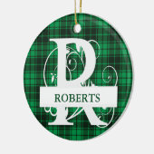 Aangepaste monogramletter R groene plaid achtergro Keramisch Ornament (Links)