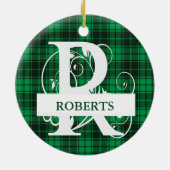 Aangepaste monogramletter R groene plaid achtergro Keramisch Ornament (Achterkant)