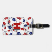 Aangepaste Monogrammed Atleten Rood Blauw Voetbal Bagagelabel (Voorkant horizontaal)