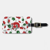 Aangepaste Monogrammed Atleten Rood Groen Voetbal Bagagelabel (Voorkant horizontaal)