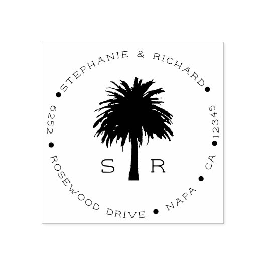Aangepaste Monogrammed Beach Palm Trees Retouradre Rubberstempel (Afrduk)