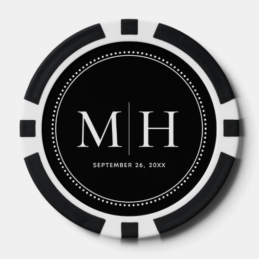 Aangepaste Monogrammed Black Wedding Poker Chips (Voorkant)