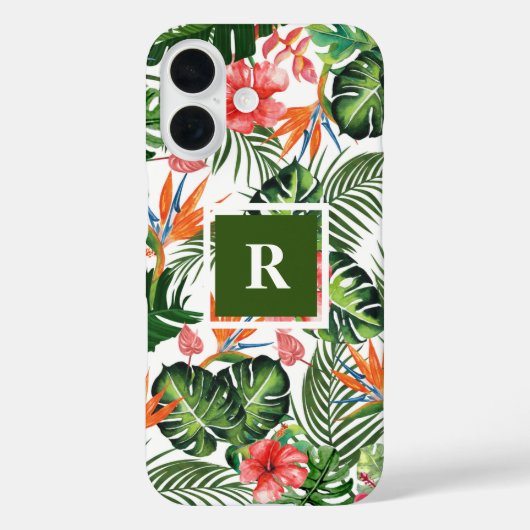 Aangepaste Monogrammed Chic Tropical Pattern Green Case-Mate iPhone Case (Achterkant)