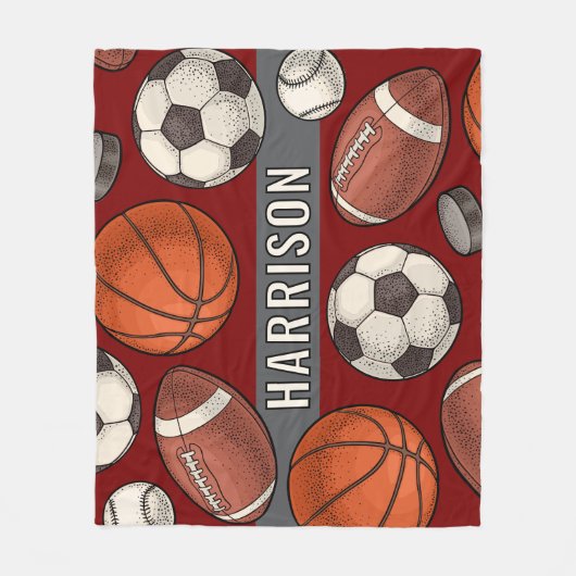 Aangepaste Monogrammed Deep Red Sports Fleece Deken (Voorkant)
