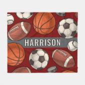 Aangepaste Monogrammed Deep Red Sports Fleece Deken (Voorkant (Horizontaal))