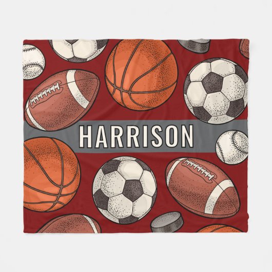 Aangepaste Monogrammed Deep Red Sports Fleece Deken (Voorkant (Horizontaal))